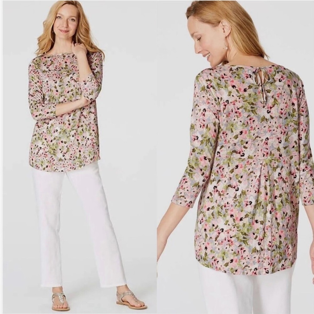 J.Jill Love Linen 100% Linen 3/4 Sleeve Floral Tunic Size Medium